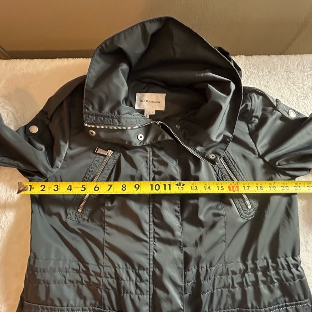 BCBGeneration Black Hooded Zipper Snap Utility Jacket Size L - Picture 13 of 16